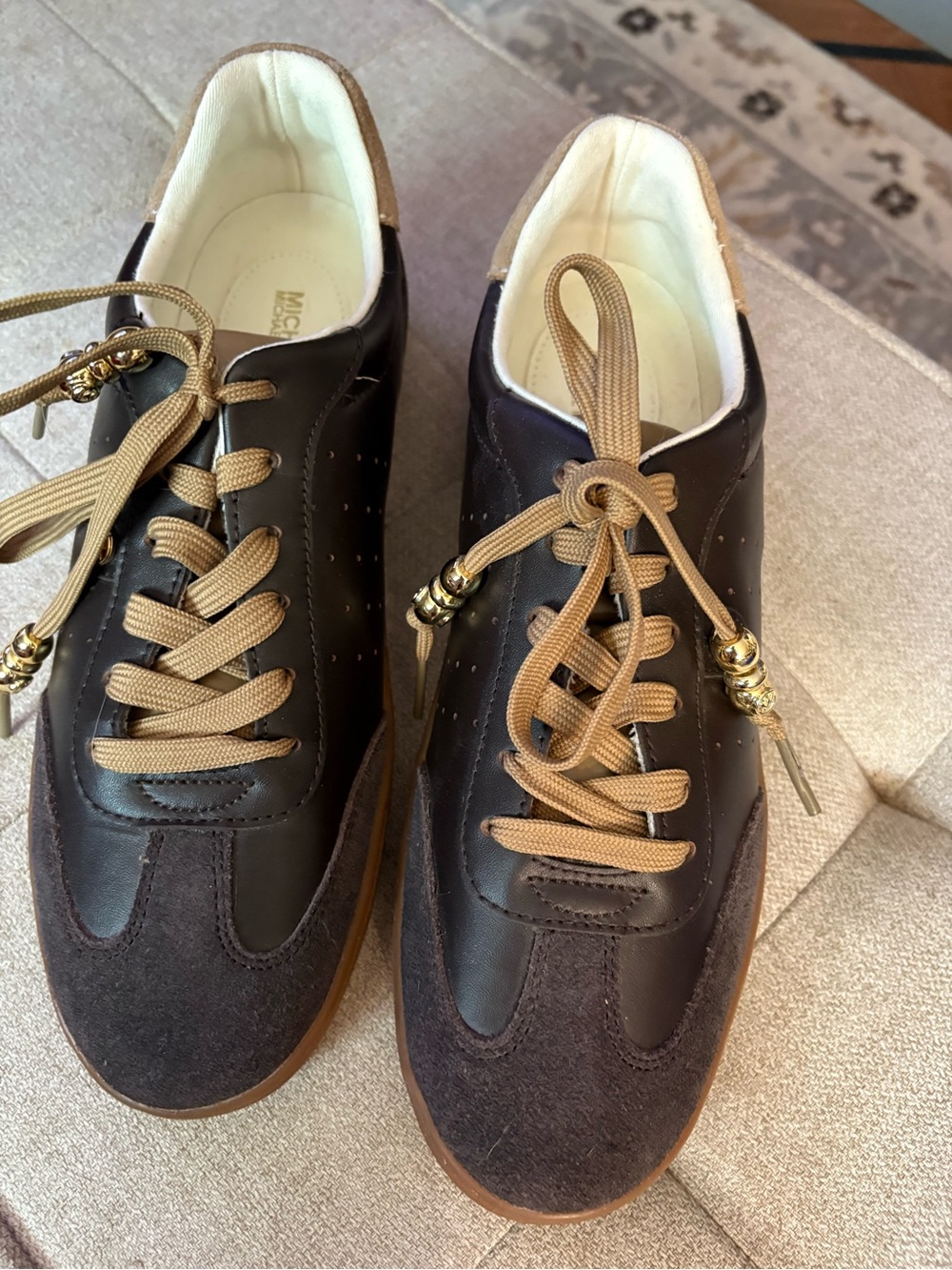 Michael Kors Men's Dark Brown Leather & Suede Sneakers with Tan Laces